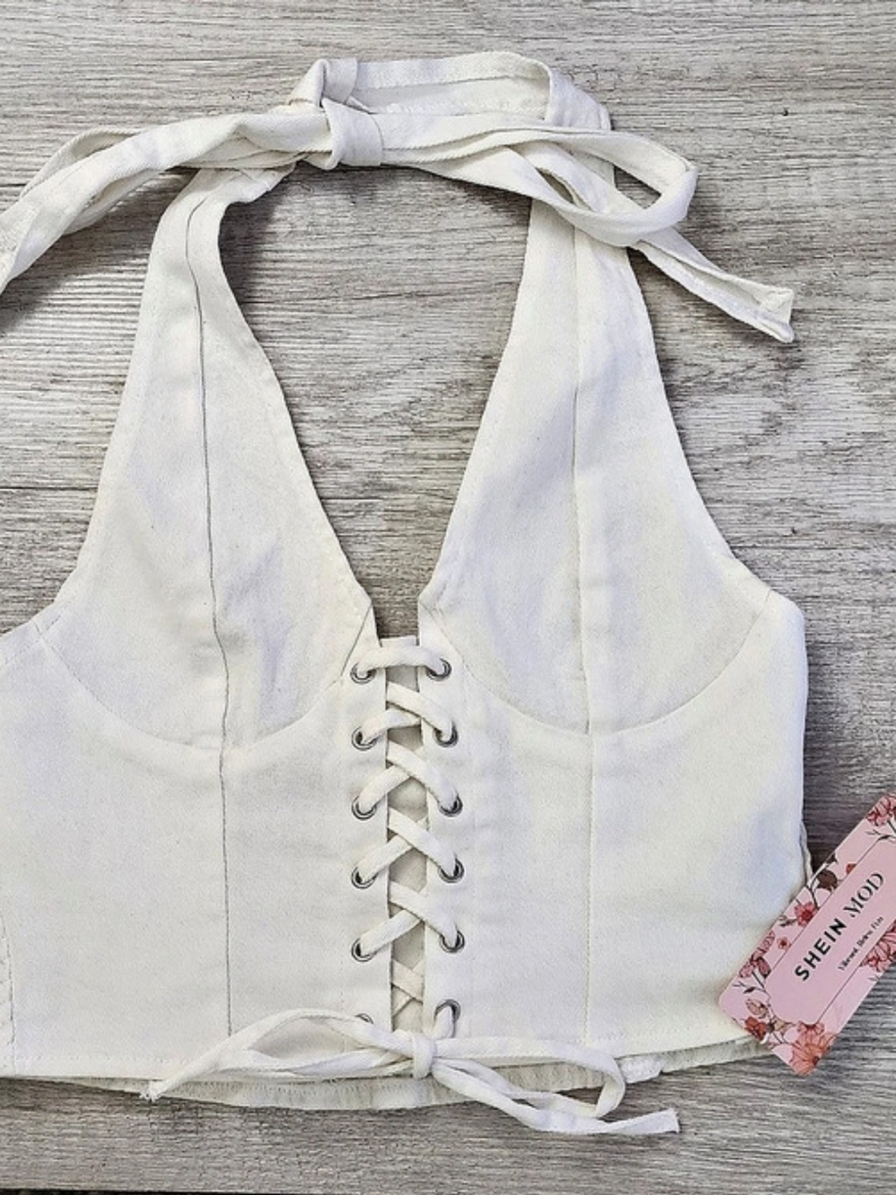SHEIN White Lace-Up Tie-Back Crop Top Size Small NWT